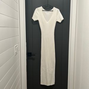 Meshki- Short Sleeve Knit Midi Dress - White